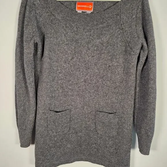 Merrell Merino Wool Sweater Dress M Gray Bubble Sleeve K5381 - Picture 5 of 9